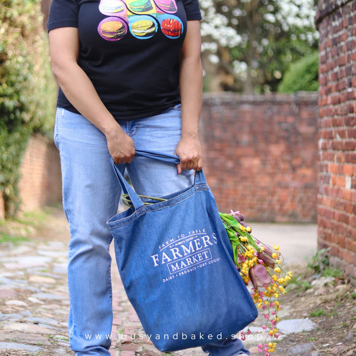 Farmers Market Organic denim tote bag