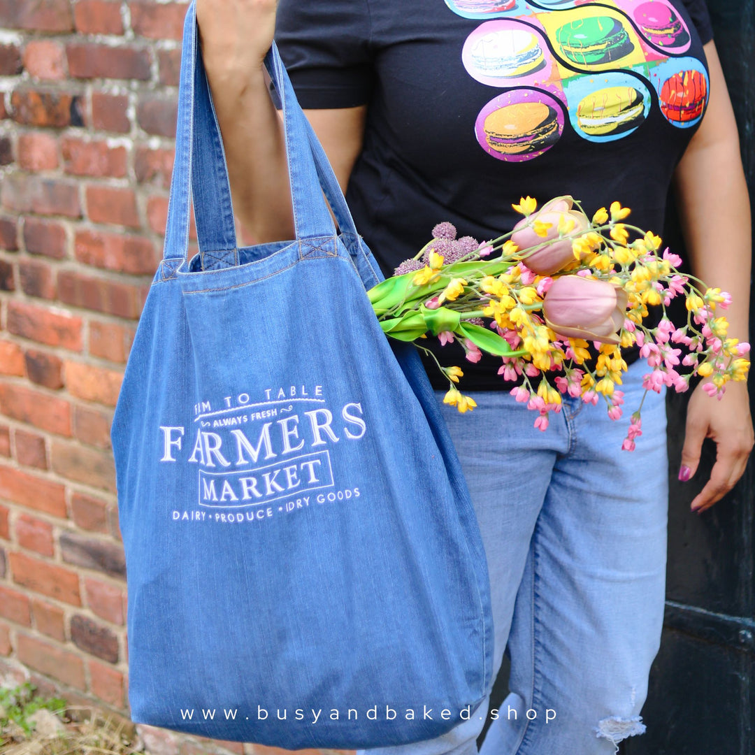 Farmers Market Organic denim tote bag